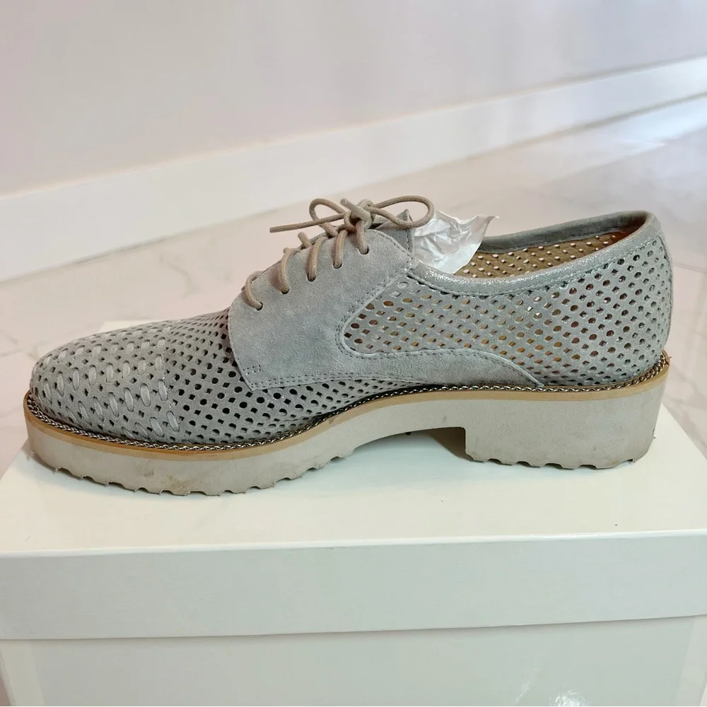 ITALIAN Luca Grossi Sparkly Gray Suede Silver Lace-Up Shoes - Picture 12 of 16